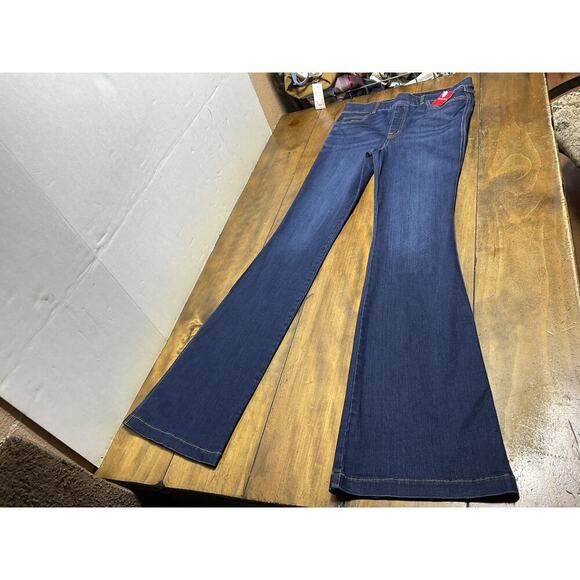 SPANX Jeans Womens Large Tall Blue Flare High Rise Pull On Stretch NWT - Picture 1 of 11